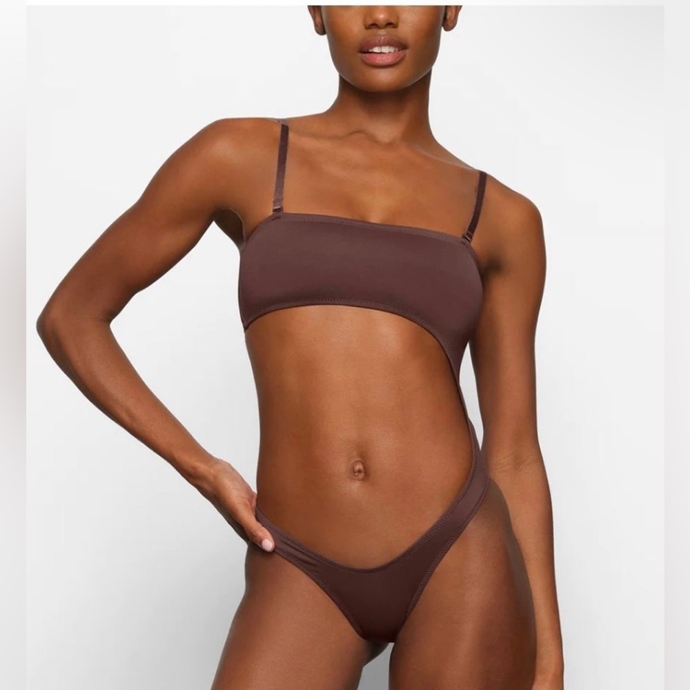 Skims Women's Cocoa  Swim Strapless Monokini OP-BRF-2795 Size S NWT